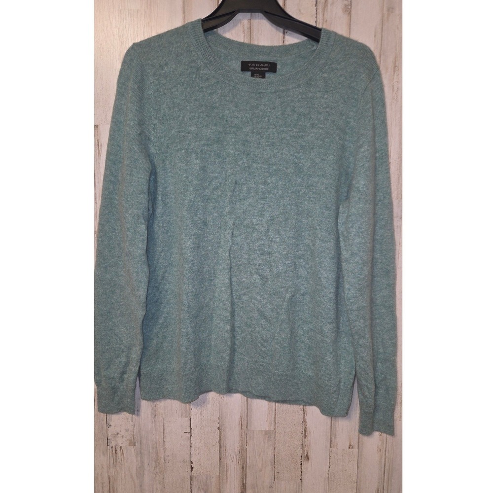 Tahari size XL Crew 100% cashmere Sweater Pulover